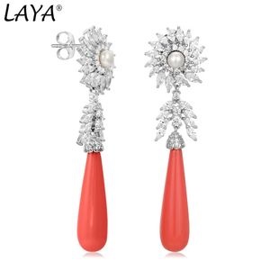 Ear Cuff Laya 925 Sterling Silver High Quality Coral Pearl Drop Earrings for Women Party Classic Original Modern Jewelry Trend 231005