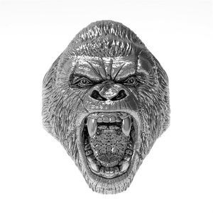 Anello da uomo in acciaio al titanio Anello da gorilla arrabbiato animale retrò Stile punk Anello da locomotiva di moda Taglia 7-142560
