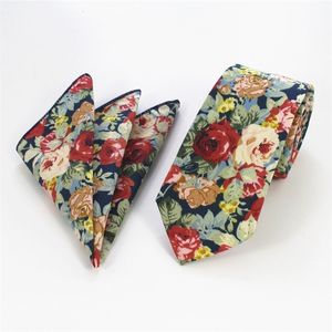 Bow Ties RBOCOTT Fashion Cotton 6cm Skinny Blue Vintage Floral Neck Tie and näsduk Set Men s Casual Slim Green Paisley Slitte 231005