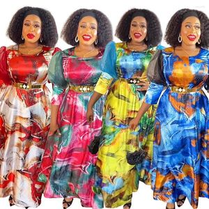 Ubrania etniczne Afrykańskie sukienki Maxi dla 2023 kobiety Plus Size Evening Party Long Dress Africa Elegancki kaftan muzułmański druk szyfonowy