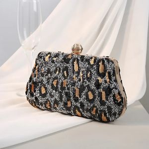 Sacos de noite 2023 mulheres elegantes jantar saco luxo bordado lantejoulas alça superior bolsa de ombro leopardo impressão embreagem bolsa tote 231006