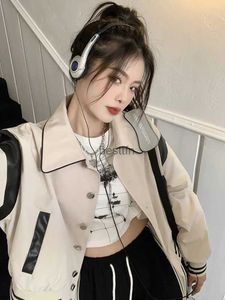 Jaquetas masculinas Houzhou Harajuku Bege Colheita Bomber Jaquetas Mulheres Hip Hop Coreano Streetwear Windbreaker Carga Jaqueta Oversize Kpop Casaco PatchworkL231006