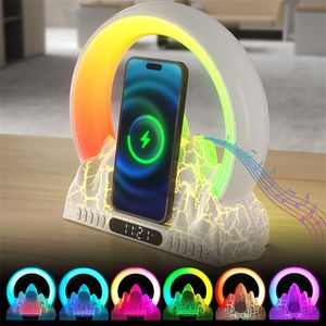 Çok Fonksiyonlu Kablosuz Şarj Cihazı FM TF Alarm Bluetooth Hoparlör RGB IPHPED ve SAMSUNG için Hızlı Şarj İstasyonu