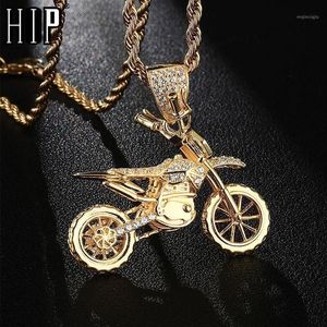 Pendant Necklaces HIP Hop Full Iced Out Bling CZ Cubic Zircon Copper Cool Motorcycle Pendants & For Men Jewelry Whole2150