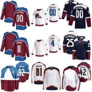 Team Hockey 25 Logan Oconnor Jersey 4 Bowen Byram 11 Andrew Cogliano 81 Denis Malgin 92 Gabriel Landeskog 42 Josh Manson 84 Mikhail Gulyayev Stitch Man Woman Youth