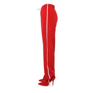 Stövlar 2023 Europeiska och amerikanska designers Fashion Pant S Slim High Heels randig randway 231006