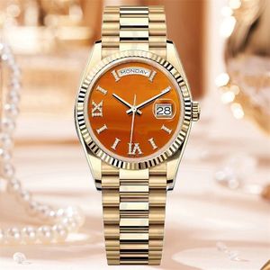 Luxury Gold Men Watch Brand Luxury Gold Orange Wristwatches Diamond Watches For Man 2813 Movement Waterproof Watch rostfritt stål Högkvalitativ mekanisk klocka