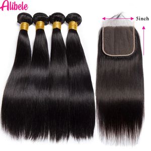 Synthetic Wigs Alibele 5x5 HD Lace Closure With Bundles Peruvian Straight 1030 Inch Long Human Hair Weave 4x4Lace 231007