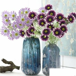 Dekorativa blommor kransar 9 st solros gesang daisy 60 cm 3 blommor/stam silke kronblad blommigt evenemang party bord hem dekoration blommor p dhix9