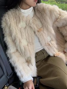 Damskie futra super zimowe płaszcze eleganckie sztuczne żeńskie ubrania rogu guziki gęste ciepłe odzież wierzchołka dama zbyt duża b125