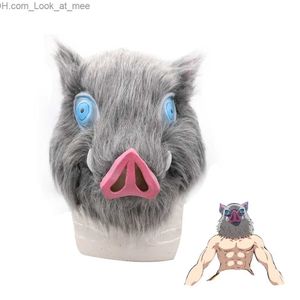 Máscaras de festa Hashibira Inosuke Chapelaria Demon Slayer Pig Head Cover Máscara Halloween Anime Cosplay Adereços Kimetsu No Yaiba Cartoon Presentes Q231007