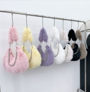 2023 Autumn/Winter New Plush Bag Small Design Imitation Fox Hair Underarm Bag Pearl Chain Single Shoulder Bag Plush Bag