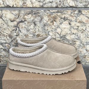 Tasman tazz tofflor chesut päls glider fårskinn skjuling klassisk ultra mini plattform boot vinter mules designer kvinnor män slip-on skor mocka övre ull fall