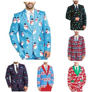 Erkekler Kış Kış Moda Noel Baskı Ceket Ekose Kar Tanesi Kavur Çift Düğmesi Blazers Ziyafet Katları Cepleri