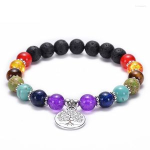 Strand unisex par armband naturlig lava vulkanisk berg blandade flerfärgade pärlor träd av livstillbehör hänge charms armband