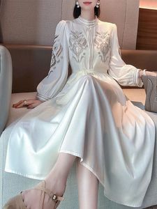 Casual Dresses High Quality Elegant Women Dress Autumn Vintage Wedding Even Party Vestidos Female Satin Solid One Pieces Robe
