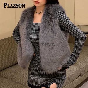 Women's Fur Faux Fur PLAZSON Women Short Fur Coat Vest New Autumn Fe Waistcoat Faux Fox Fur Mini Coat Warm White Black Gray Jacket CoatL231007