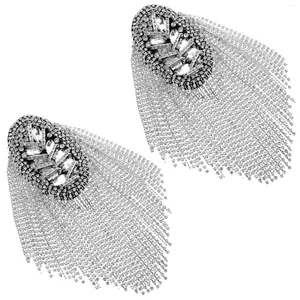 Brooches FENICAL 1 Pair Rhinestone Tassel Epaulet Shoulder Board Costume Badge Fringe For Women Men Suit