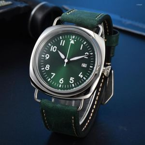 Orologi da polso Orologio meccanico da uomo 45mm quadrante verde cinturino cassa in acciaio inossidabile 316L casual vintage impermeabile fondello trasparente