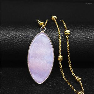 Pendant Necklaces Vintage Pink Natural Crystal Bohemia Necklace Stainless Steel Chain Reiki Healing Balancing Maxi Jewelry Gifts NB14S04