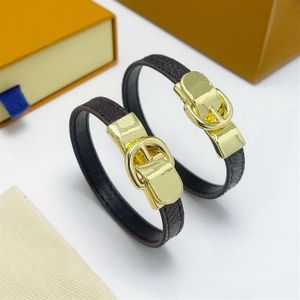 Europe America Fashion Men Lady Women Print Flower Design Leather Bracelet Bangle With 18k Gold Engraved V Initials Four Leaf Flow2868