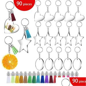 Keychains Lanyards Transparent Acrylic Blanks Leather Tassels Set Star Heart Circle Discs Key Chain Ring For Diy Crafts Making Kit Ottno