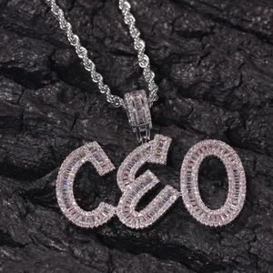 Hip Hop Custom Name Baguette Letters Pendant Necklace With Rope Chain Gold Silver Bling Zirconia Men Pendant Jewelry272o