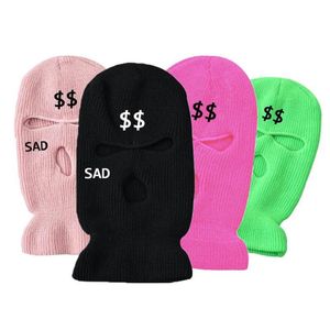 Berets 3 Löcher Winter Warm Unisex Balaclava Maske Hut Volles Gesicht Schwarz Gestrickte Ski Snowboard Cap Hip Hop Mehrere Farbe Beanie279e