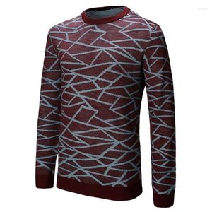 Men's Sweaters SHiONFA British Style Red Striped Pullover Long Sleeve O Neck Jacquard Knit Sweater Quality Slim Wool Clothes For Autumn