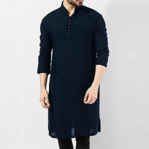 Roupas étnicas Estilo Saudita Meados de Comprimento Tops Homens Robe Muçulmano Paquistão Oração Islâmica Afeganistão Cor Sólida Respirável