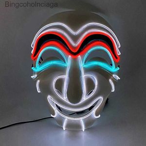 Tema Traje Cosplay Famoso Filme Money Heist Props Acessórios Máscaras Luminosas Iluminando-se Na Noite Escura Para Halloween LED MasksL231008