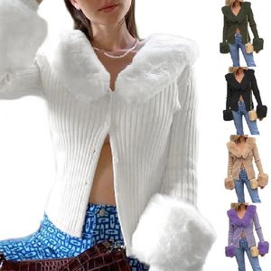 Kobiety dla kobiet Kobiety jesienne zimowe dzianiny swetry z długim rękawem Faux Fur Cardigans Swetat 231007