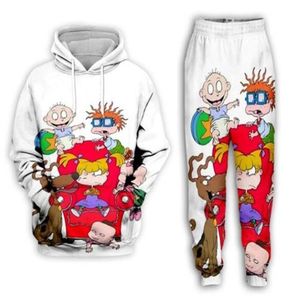 Nuovi uomini donna Cartoon Rugrats anni '90 divertente stampa 3D moda tute pantaloni Hip Hop con cappuccio K03258B