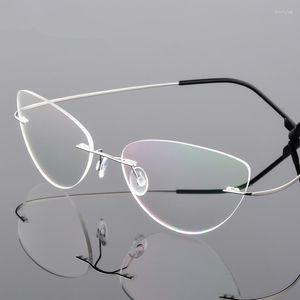 Sunglasses Frames Cat Eye Eyewear Prescription Eyeglasses Women Rimless Round Myopia Optical Korean Titanium Alloy Glasses Frame Men