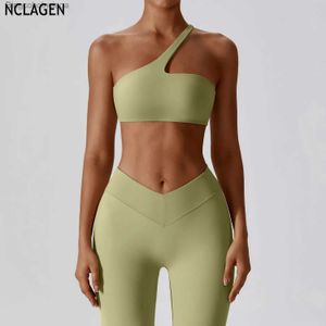 Active Sets NCLAGEN Oblique One Shoulder Yoga Suit Running Leisure Sports Fitness Women Gym Workout Training Push-up Bra Pants Leggings SetL231007