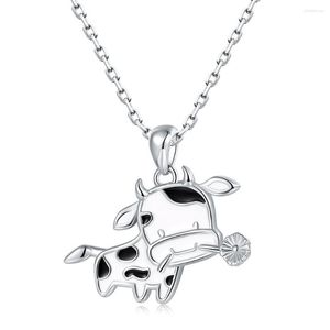 Pendants 925-Sterling-Silver Cute Animal Cow With Enamel Pendant Necklace Brithday Valentine Jewelry Gifts For Women Girl Lovers