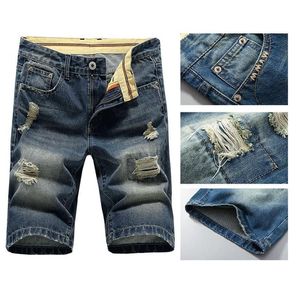 Mens rippade korta jeanskläder Bermuda bomullshorts andningsbar denim manlig modestorlek 28-40 Men's304b