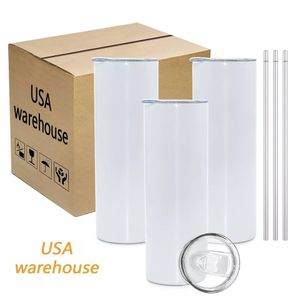 Bicchieri per sublimazione dritti magri isolati sottovuoto con stampa a trasferimento termico in acciaio inossidabile da 20 once di magazzino USA
