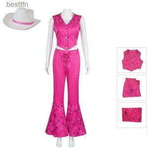 Theme Costume Movie Barbi Cosplay Rose Red Bell Bot Barbe Cosplay Suit Tight Fitting Set with Hat and Scarf Halloween Comes Kids AdultL231007