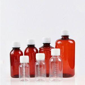Bottiglia vuota per liquidi in plastica ambrata trasparente da 50/60/100/150/200 ml Bottiglie piccole per campioni Scala di misurazione F1855 Ibofp