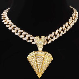 Pendant Necklaces Iced Out Bling Diamondshaped Necklace Women Men 13mm Miami Cuban Link Choker Hiphop Male Jewelry Gifts