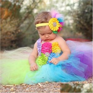 Vestidos de niña Vestidos para niñas Rainbow Baby Fancy Tutu Dress Holiday Flower Fluffy con diadema 1er cumpleaños Po Disfraz Ts092Girls Baby Dharm