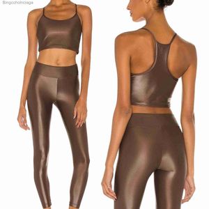 Active Sets Zweiteiliges Set, modischer Damen-Sportanzug, figurbetont, glänzend, Yoga-Set, schnell trocknend, Sport-Outfit für Frau, Fitnessstudio, Workout-SetL231007