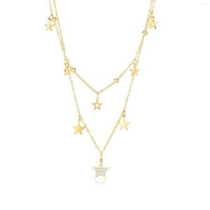 Chains Jewelry Niche Temperament Double Circles Star Inlaid Zircon Stainless Steel Necklace For Women