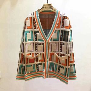 W081030 colorful F letter V-neck long-sleeved knitted cardigan Sweater Cardigans for Women