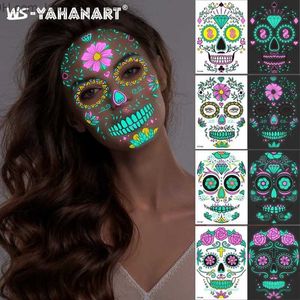 Party Masks Glow In The Dark Party Mask Tattoo Stickers Fluorescent Halloween Face Body Sticker Neon Party Mask Carnival Skull Decoration Q231007