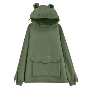 Hoodies das mulheres moletons mulheres novidade sapo hoodie manga comprida moletom cor sólida casaco com capuz com estilo preguiçoso aba bolso 231007