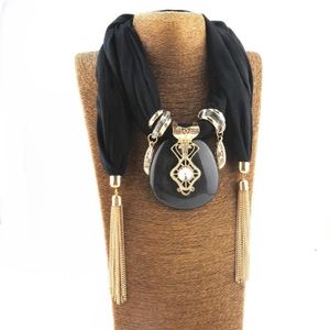 Scarves Bohemia Fashion Muslim Scarf Neckalce Crystal Square Pendant Women Tassel Necklaces Statement Jewelry2929