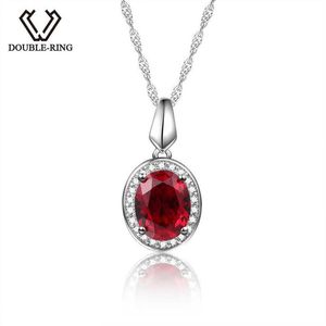 Double-R Classic 925 Silver Pendant Necklace Created Oval Ruby 2 0CT Gemstone Zircon Pendant for Women Wedding Jewelry Y19051602223Q