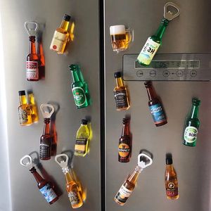 Fridge Magnets Cute Mini Beer Bottle Opener Refrigerator Magnet Simulation Bar Bottle Opener Creative Decoration Screwdriver Magnet 231007